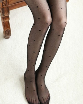 Thin black jacquard pantyhose