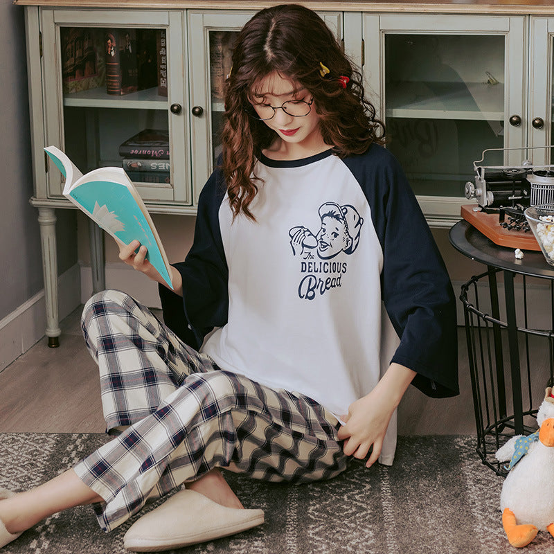 Spring and Autumn Cotton Long Sleeve Set Cute Pajamas for Women