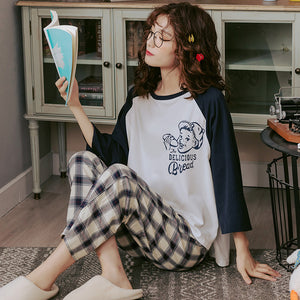 Spring and Autumn Cotton Long Sleeve Set Cute Pajamas for Women