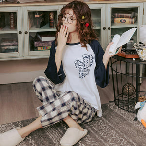 Spring and Autumn Cotton Long Sleeve Set Cute Pajamas for Women