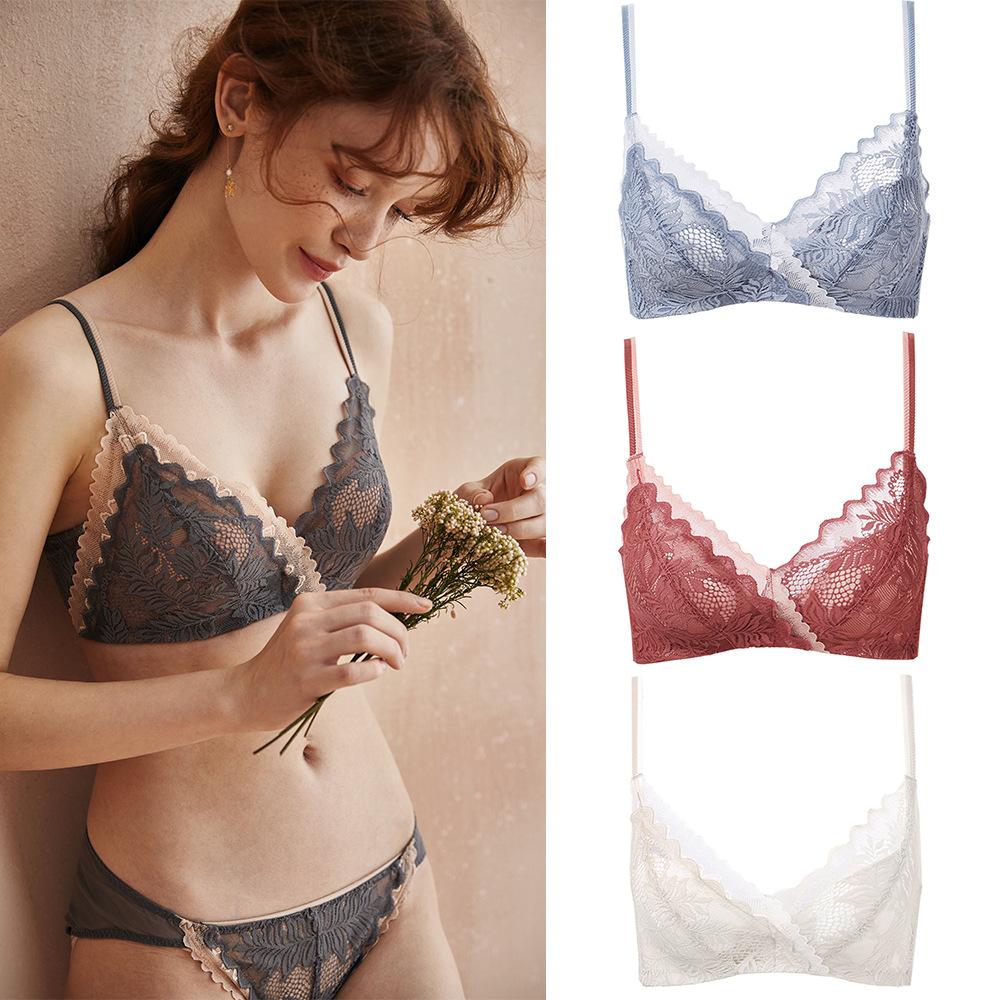 Women's lace bra underwear gather chest without steel ring