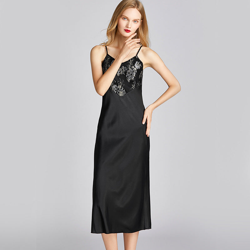 Long silk faux silk dress