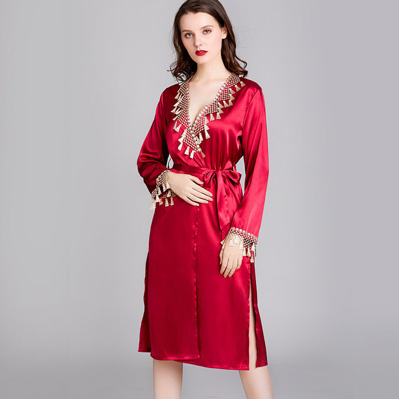 Long sleep robe with long sleeves of rayon