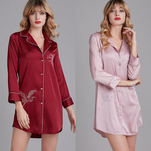 Shirt-style silk silk dress