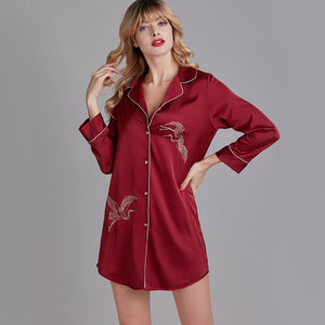 Shirt-style silk silk dress