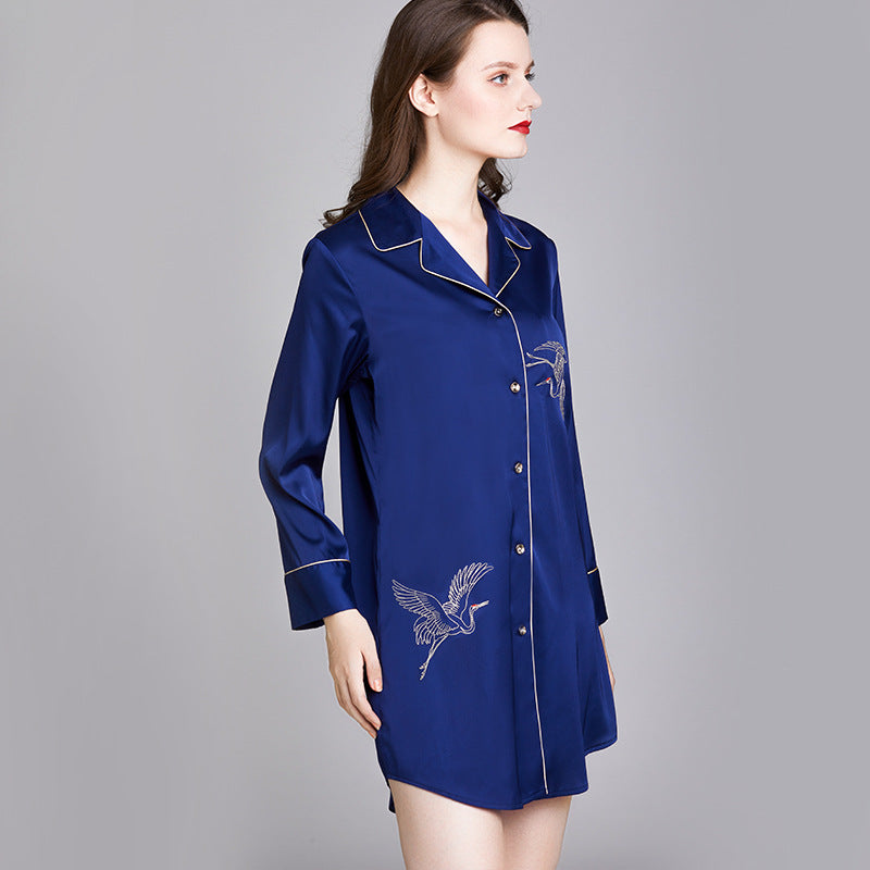 Shirt-style silk silk dress