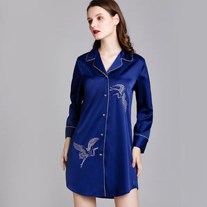 Shirt-style silk silk dress