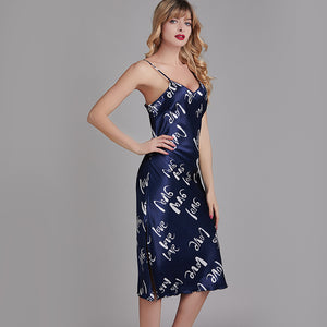 Sexy silk women mid-length night dress