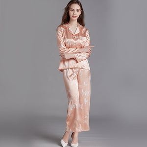 Women spring summer silk long-sleeved pajamas