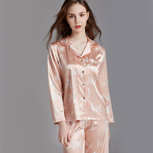 Women spring summer silk long-sleeved pajamas