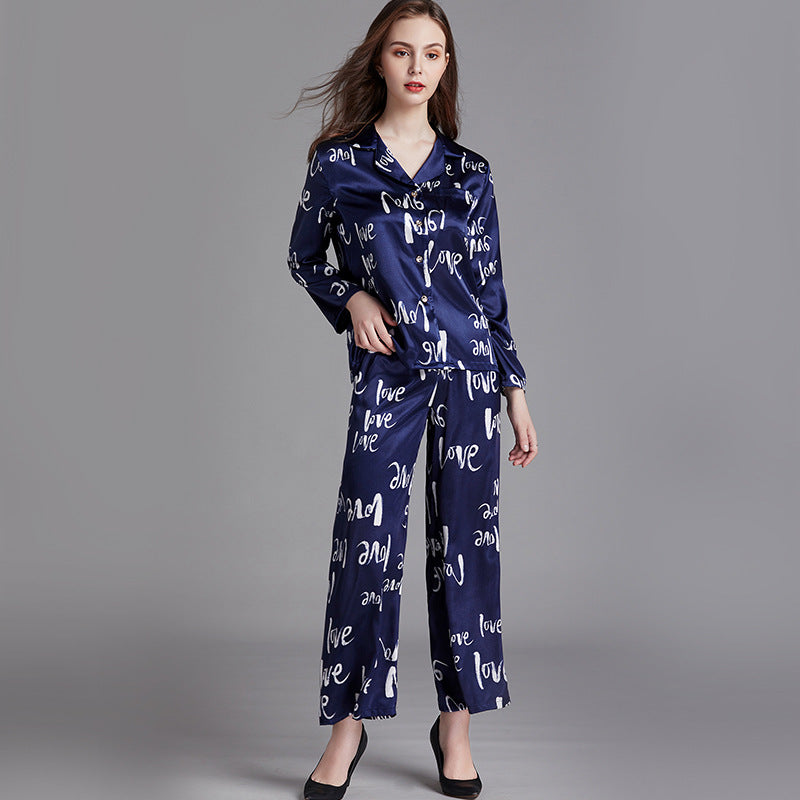 Women spring summer silk long-sleeved pajamas