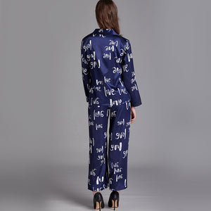 Women spring summer silk long-sleeved pajamas