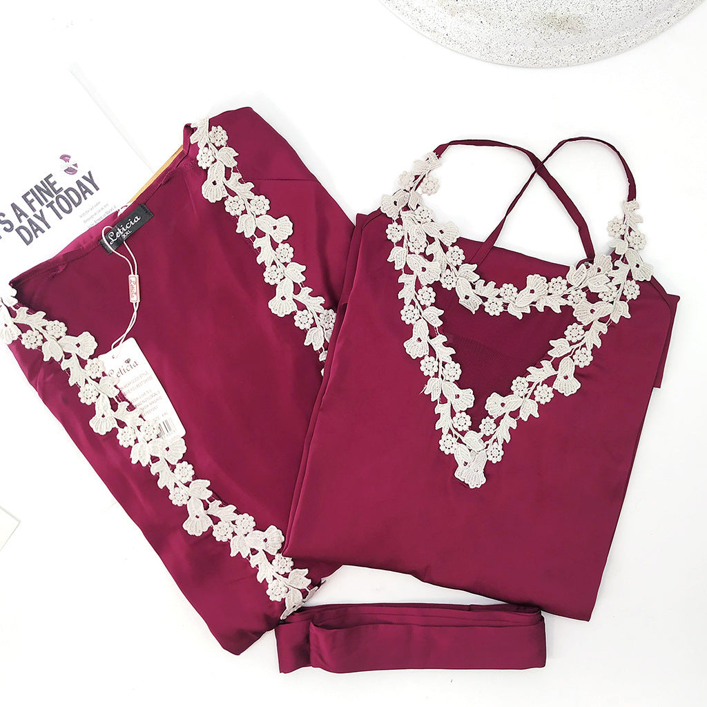 Lace silk pajama set