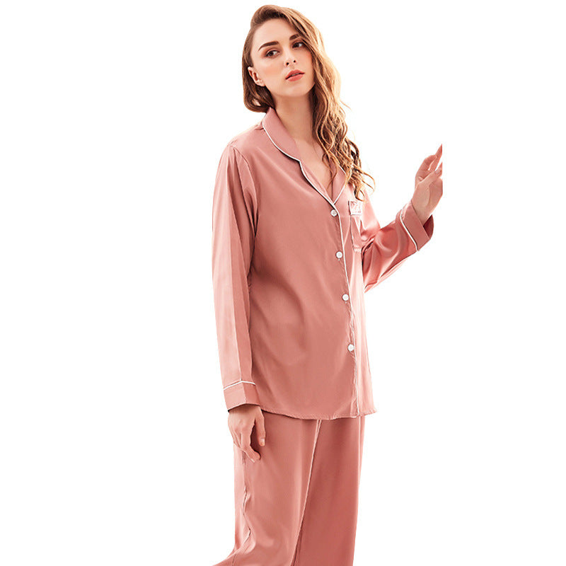 Faux silk pajama set with long sleeves