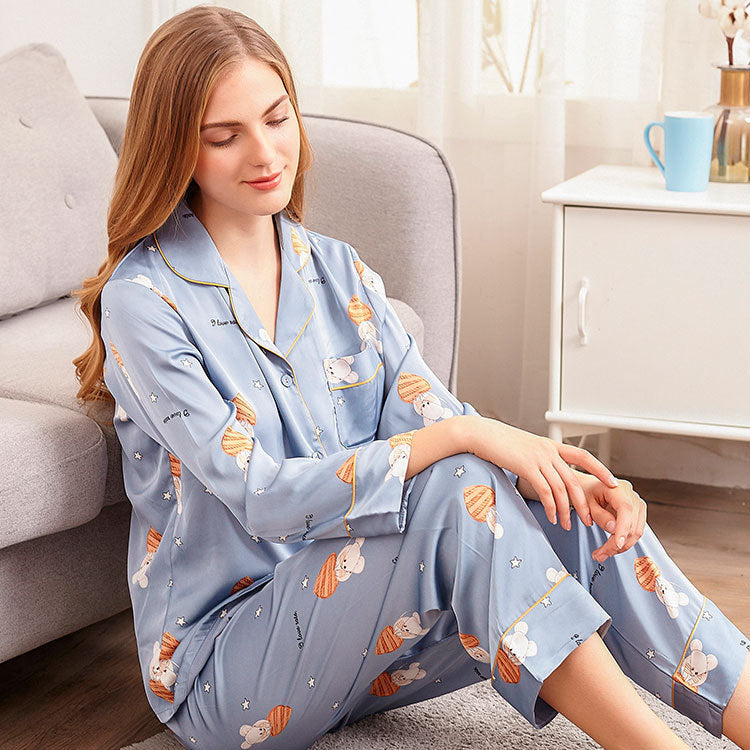 A set of faux silk pajamas