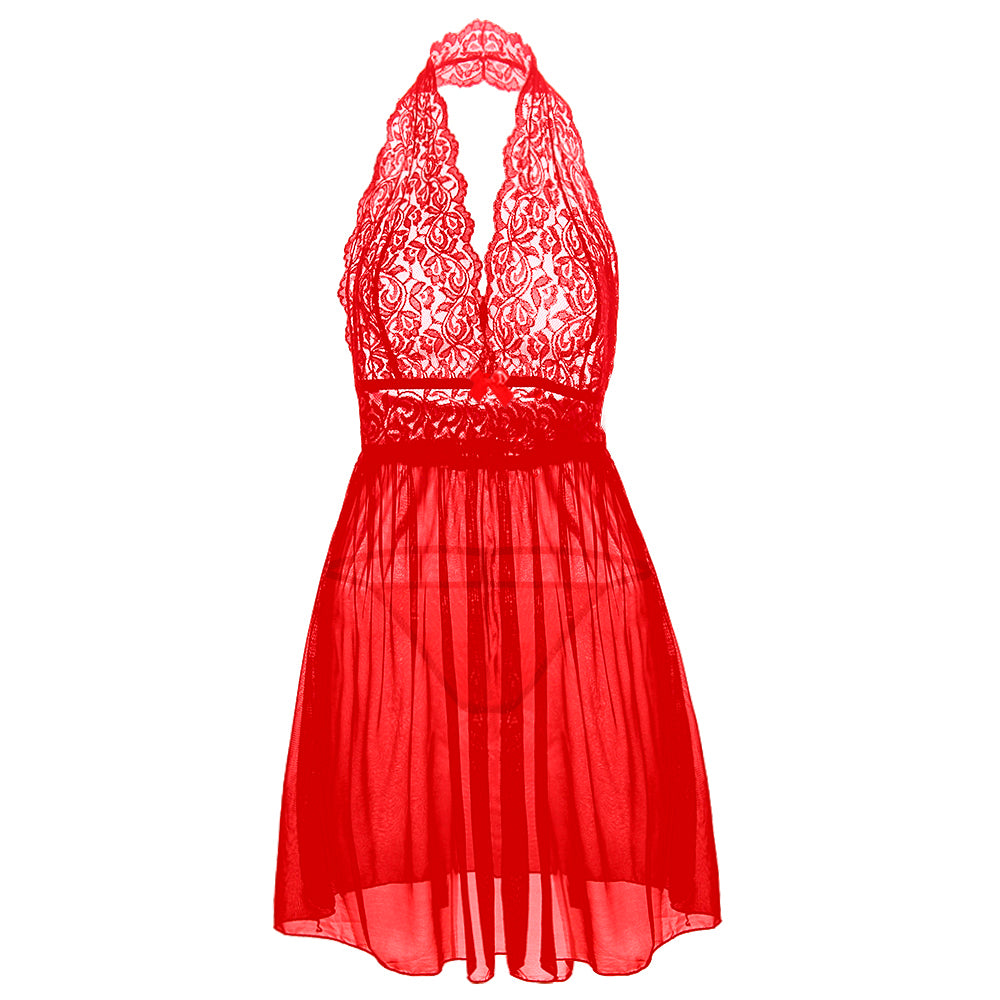 Transparent seductive mesh lace sexy nightgown