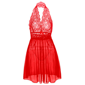 Transparent seductive mesh lace sexy nightgown