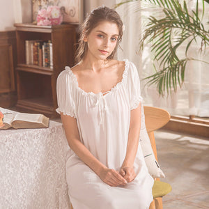 Cotton lace long nightgown