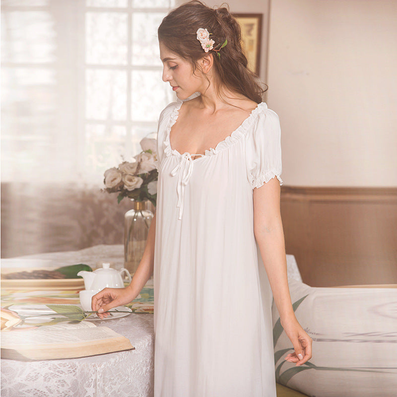 Cotton lace long nightgown