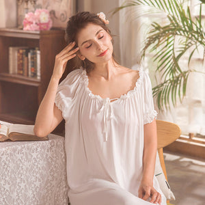 Cotton lace long nightgown