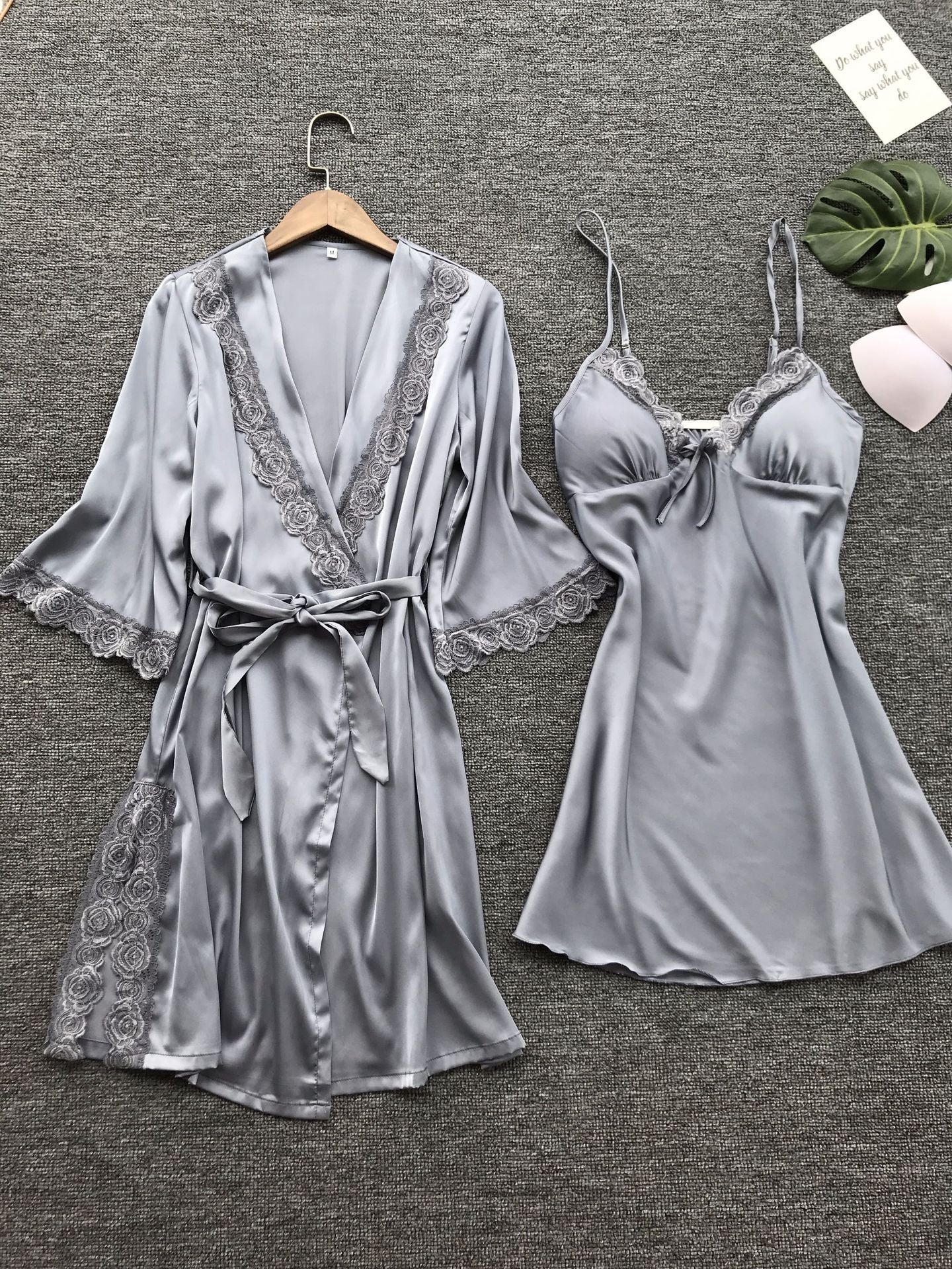 A set of faux silk pajamas